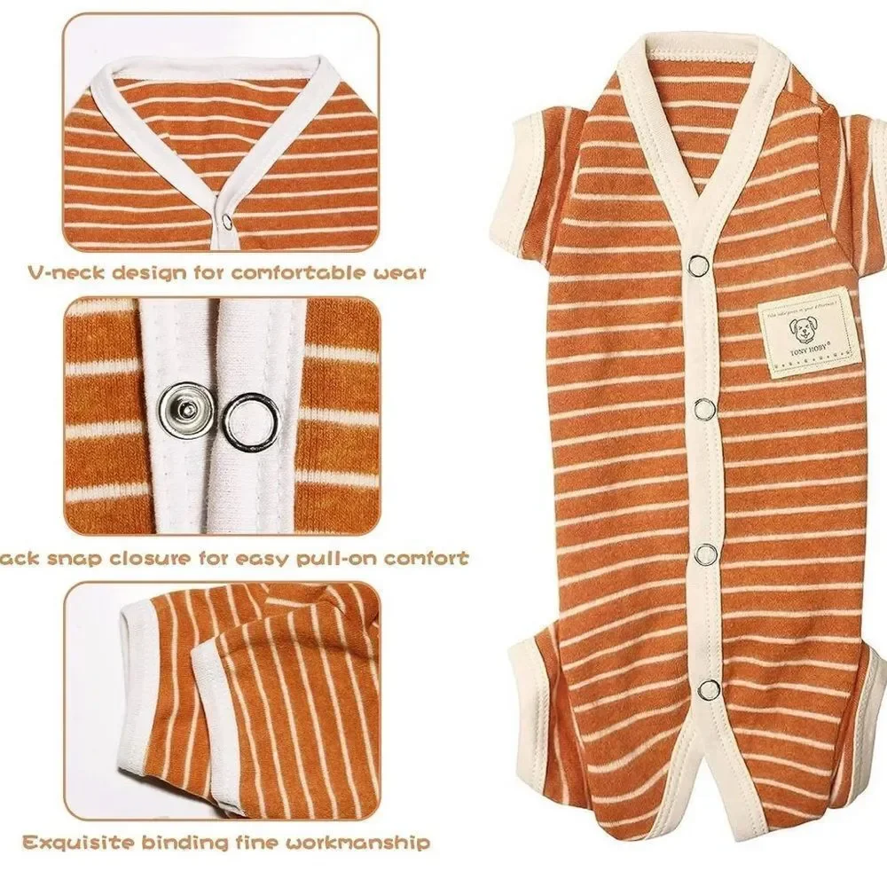 TONY HOBY Female/Male Pet Dog Pajamas Stripes 4 Legged Dog Jumpsuit XL